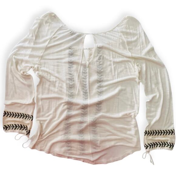American Eagle Top Womens Medium Embroidered Peasant Keyhole White Long Sleeve - Picture 4 of 11